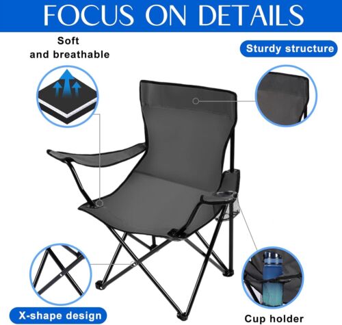 4 Pack Folding Camping Chairs with Carrying Bag Portable Lightweight w/ Mesh Cup - Picture 3 of 5