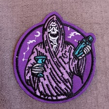Purple Celestial Grim Reaper Embroidered Iron On Applique Patch, Goth Punk