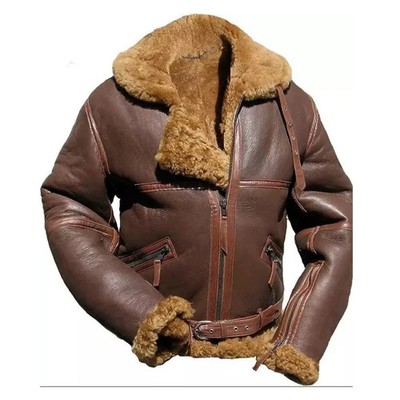 B3 RAF Brown Mens Leather Jacket Genuine Sheepskin Battle of Britain Flying Coat