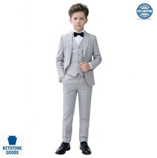 Boys Slim Fit Tuxedo Suit Set 5 Piece Vest Shirt Bow Tie Adjustable Waist