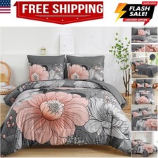 King Comforter Set 7 Pieces Grey Floral Comforter Set King Size Bed in a Bag ...