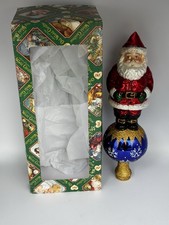 Old World Christmas Glass Santa On Blue Snowflake Tree Topper- Vintage