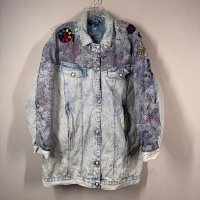 Vtg Stefano World Wide Acid Wash Denim Paisley Tapestry Jacket Size 14/16 FLAWS - Image 1 of 4