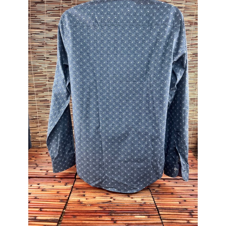 Camisa abotonada de algodón Pima manga larga geométrica azul Georg Roth para hombre talla M Foto 4 de 4