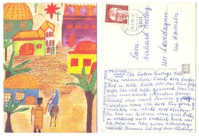 127317 - Joseph and Mary (?) Children's drawing postcard, expired 18.12.1973