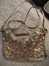 Whiting and Davis Vintage Gold Metal Mesh Crossbody Bag Evening Clutch USA Made