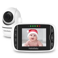 HelloBaby Video Baby Monitor with Remote Camera Pan-Tilt-Zoom, 3.2 Color LCD