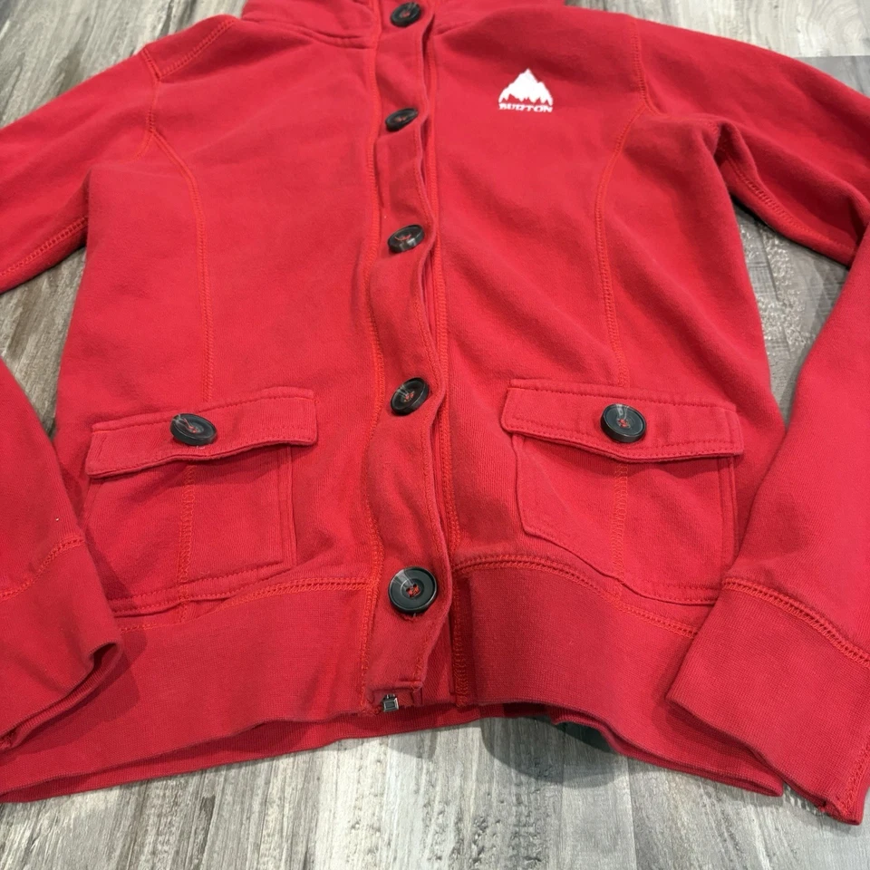 Sudadera Vintage BURTON Mujer Mid Hazel Cremallera Completa Cardenal Talla XS Botones Grandes Foto 2 de 4