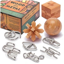 LESONG Brain Teasers Metal and Wooden Puzzles for Kids 3 x 2.5 inches 