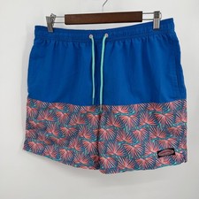 Vineyard Vines Men's Size L Swim Trunks Elastic Waist Drawstring Blue Leaf Print