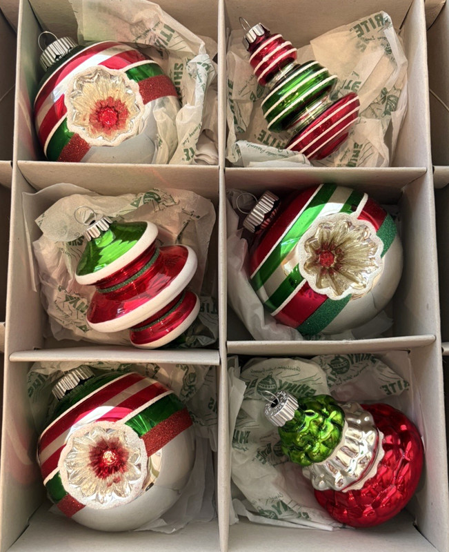 Radko 2011 Shiny Brite Indents & Fancy Shapes Xmas Ornaments w/ Box 3"-4" tall
