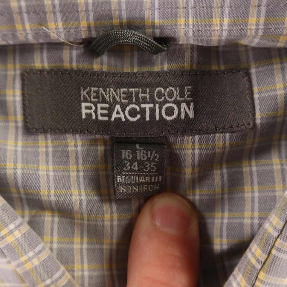 Camisa Kenneth Cole para Hombres L 16-16.5 34-35 Camisa a Cuadros a Cuadros Abotonada Foto 4 de 4