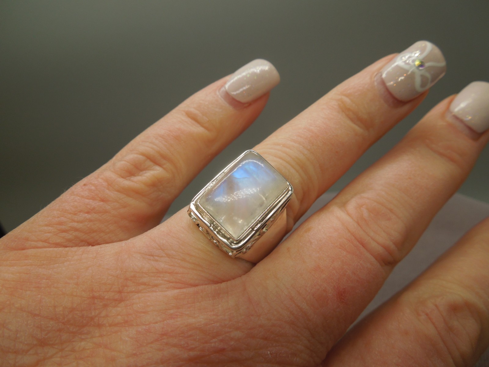 Sterling Silver Large Rectangular Moonstone in Hi… - image 8