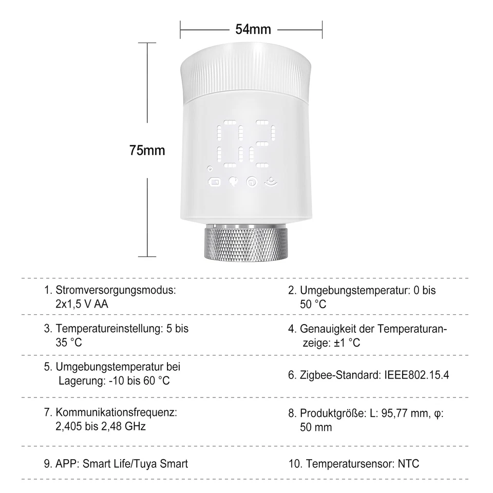 HeizkörperThermostat Smart Set Tuya Zigbee Heizkörperventil für Alexa/Google NEU - Bild 2 von 4