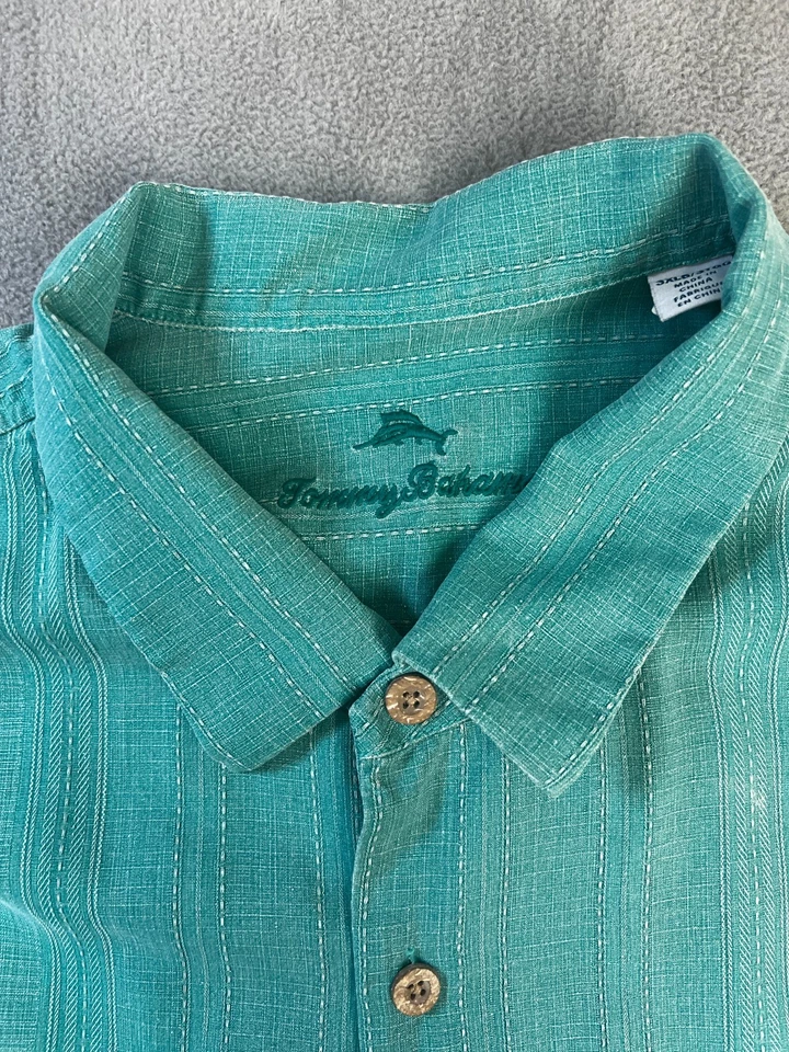 Camisa de vestir TOMMY BAHAMA para hombre 3XLB azul 100 seda manga corta informal cuello en V Foto 2 de 4