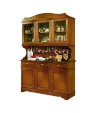 CRISTALLIERA IN LEGNO MASSELLO 6 ANTE 3 CASSETTI TINTA NOCE L.155 P.52 H.213.