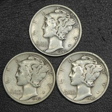Lot of 3x 1945 S Mercury Silver Dimes 10C: 2x MICRO S!!!
