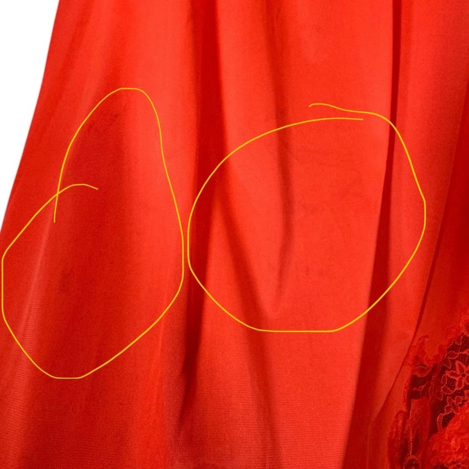 Falda De Colección Vanity Fair Media Sin Mangas Mediana Rojo Brillante Borde de Encaje Nylon Hecha en EE. UU. Foto 4 de 4