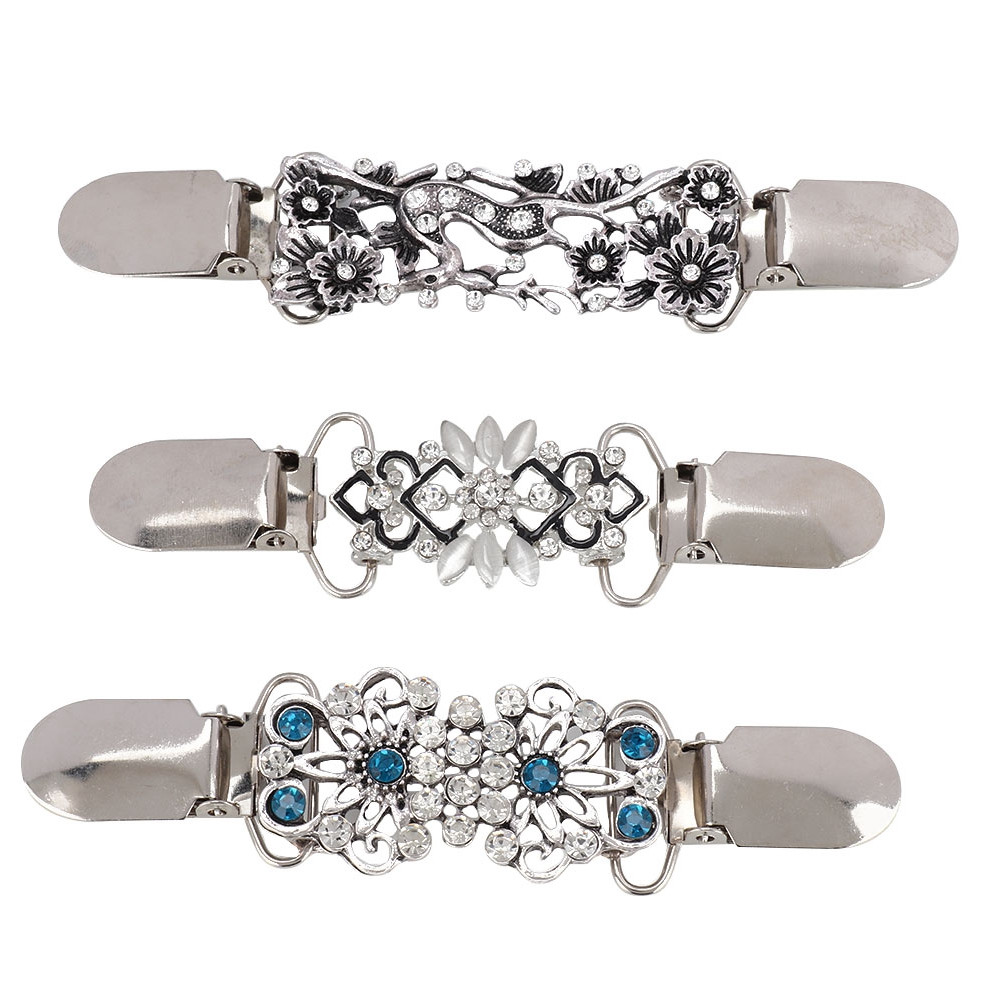 3pcs Hollow Floral Cardigan Clip Brooch Sweater Shawl Wedding Alloy Set Popular