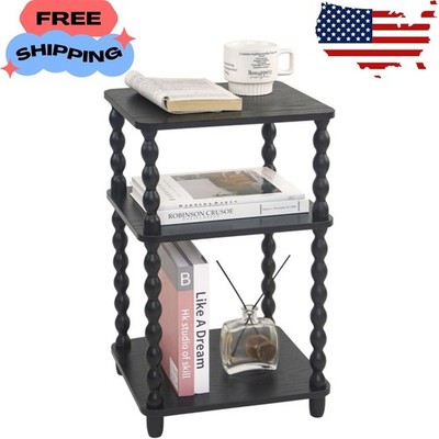 Side Table, Small End Table with Storage Shelf, Vintage Nightstand Black