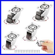 4 Pack Low Profile Roller Casters with Brakes - Ideal for Small Furniture Moves