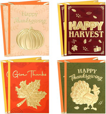 Thanksgiving Greeting Cards 24 Pack 3D Foil Embossed Thanksgiving Cards with Env
