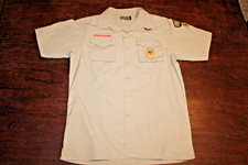 Boy Scouts of America BSA Men's Shirt Tan Small Sewn Patches Short Sleeve