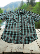 Wrangler Wrancher Men's Shirt: Large/Short Sleeve/Pearl-Snap Button-Up Western