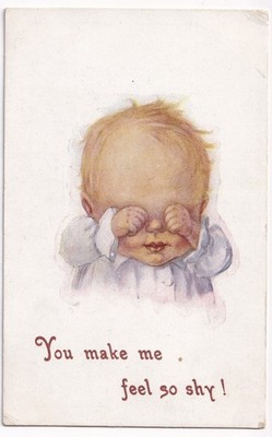 Vintage J Salmon Postkarte 1570 You Make Me Feel So Shy! Süßer Babyhumor um 1920