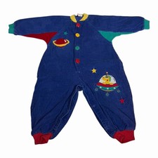 Vintage Corduroy Sleeper One Piece Pajamas Toddler Size 24 Months Buttoned Space