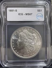 MS67 1881-S Silver Morgan Dollar ICG MS67 Semi PL - Light mirrors MS67 SPL