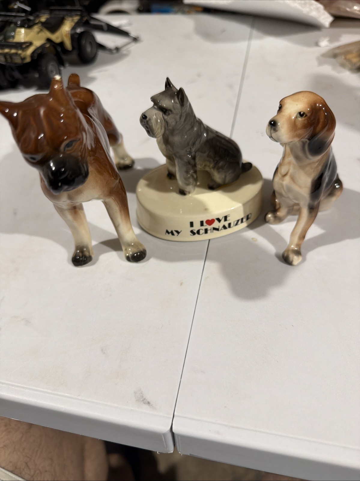 Vintage Ceramic Dog Figurines Lot of 3 Made In Japan and one small dish  dog fac