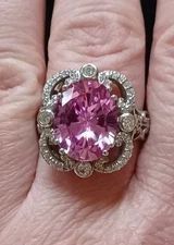 NEW QVC Diamonique Erica Courtney Size 8 Pink XO EC 925 Sterling Silver Ring 