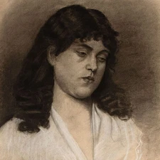 Margarete Fockin Woman Portrait Drawing Charcoal Pen Circa 1888 Paper Gilt Large