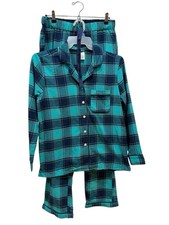 Lands End Flannel Pajama 2 PC Set Women M Elastic Waist Pockets Cozy Soft NEW