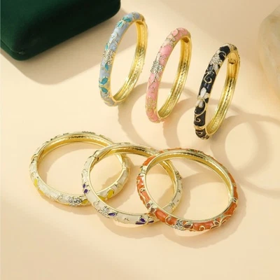 Emaille Armreif Armband für Damen für Retro Zinklegierung 36 Zirkon Stein Desi - Bild 1 von 4