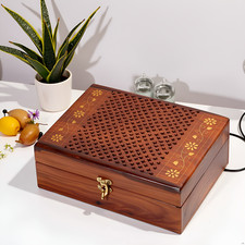 Decorative Large Wooden Box with Hinged Lid, 12 x 8 Inch