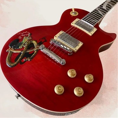 Red Flame Maple Top 3D Slash Snake Electric Guitar Naja Inlay Tuilp Tuners
