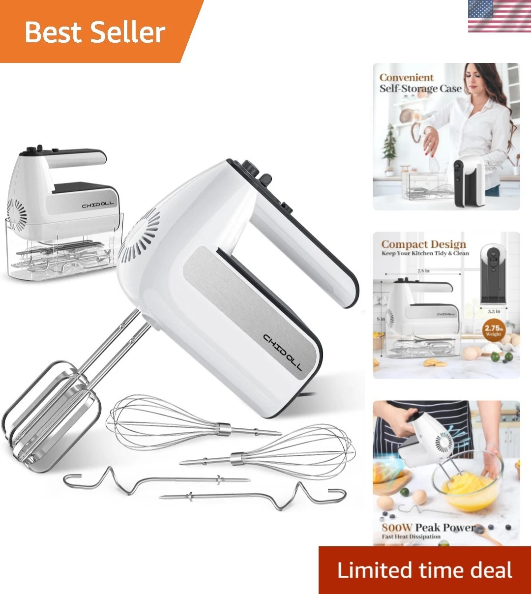 5-Speed Electric Hand Mixer, 800W Handheld Mixer with Turbo for Baking & Cook...
Opens in a new wind