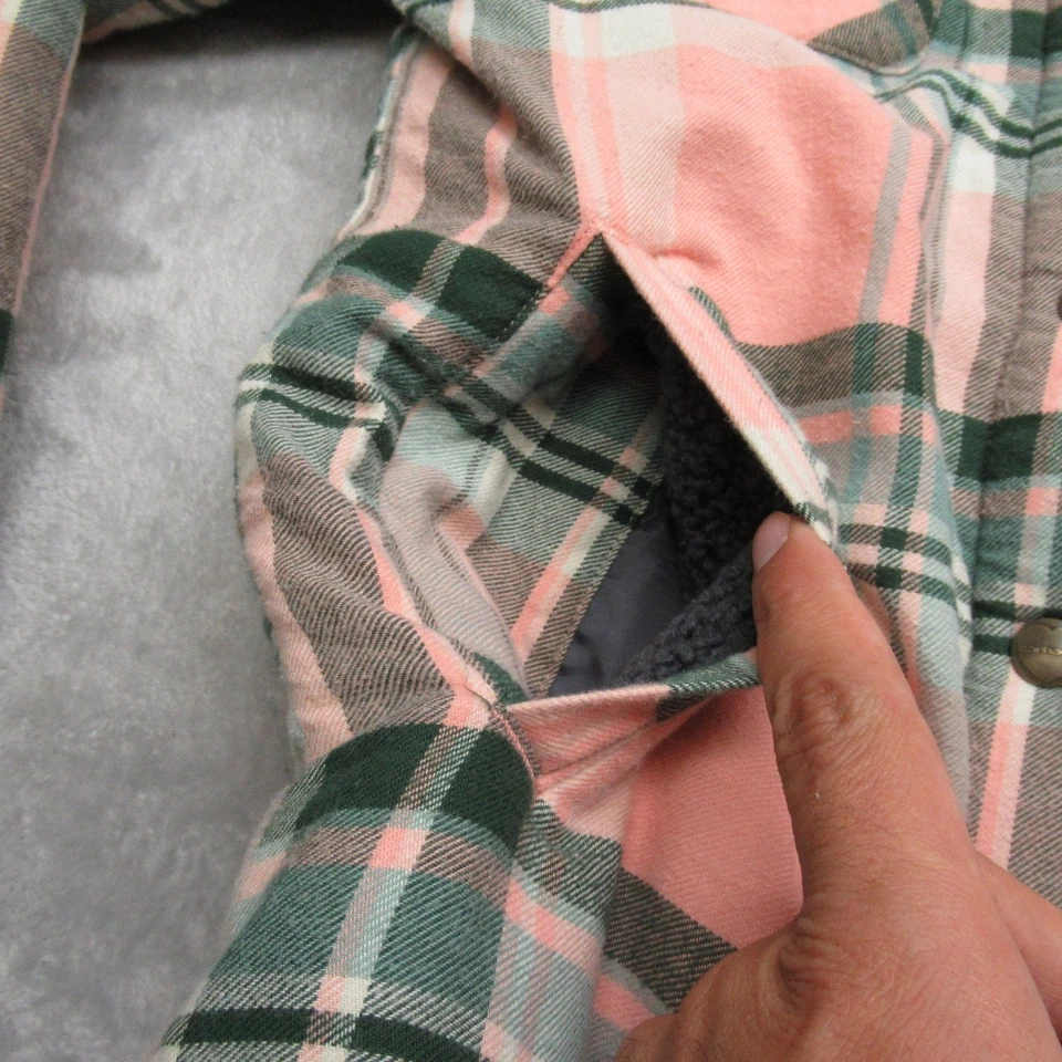 Camisa Chaqueta Carhartt Franela Niñas Rosa Mediana 10-12 Capucha Cuadros Gruesa Sherpa Foto 4 de 4