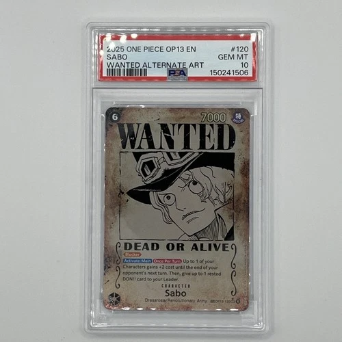 2025 ONE PIECE OP13-CARRYING ON HIS WILL WANTED ALTERNATE ART #120 SABO PSA 10