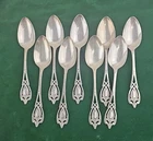 9 Antique Monticello by Lunt Sterling Silver Teaspoons 6"  Lt Monogram 176g