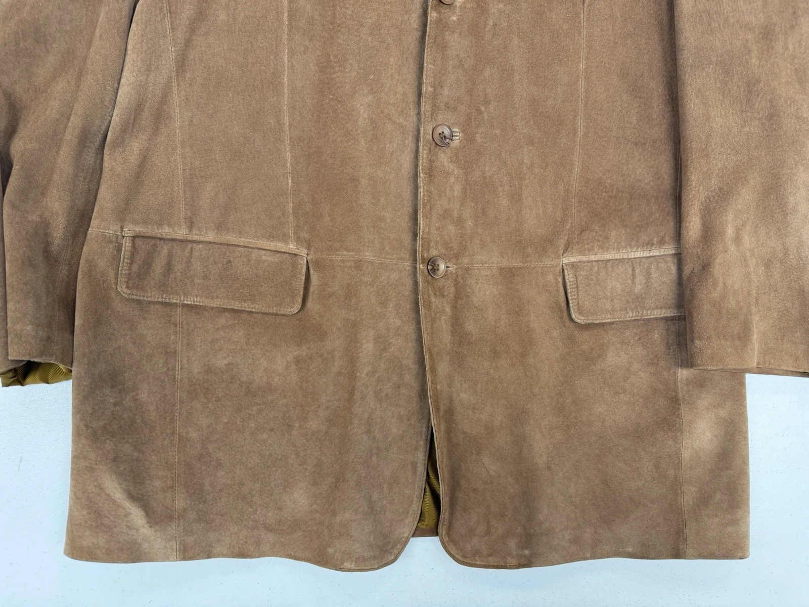 J. Ferrar Men's Brown 100% Genuine Leather Cowboy Jacket XLT Three Button Coat image 5