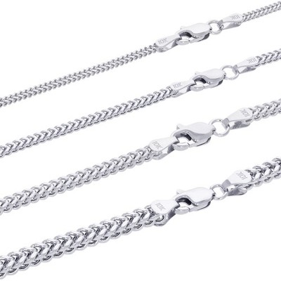 10K Weißgold 1.5mm-3mm Franco Box Weizen Halskette Herren Damen 16''- 30''