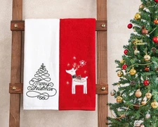 American Soft Linen Christmas Bath Towels Bathroom Set, 2 Small, Tree-deer 