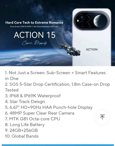 IIIF150 Action 15 Rugged 24+256GB 48MP IP68 5100mAh Dual Screen Android 15 Phone