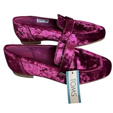 Toms Lynette Flat Loafer Shoes Berry Burgundy Crushed Velvet Women's 7.5 NEW