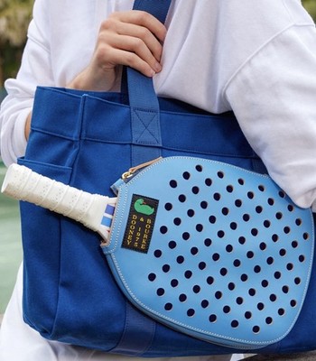 Dooney Bourke Canvas Pickleball Tote 40 French Blue with Italian Leather NEW