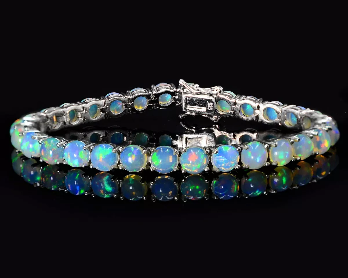 7 mm Round Opal Tennis Bracelet Ethiopian Fire opal bracelet 925 Silver October
