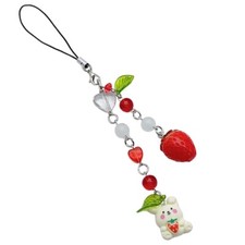 Strawberry Rabbit Beaded Keychain DIY Handmade Backpack Accessory Phone Lanyard